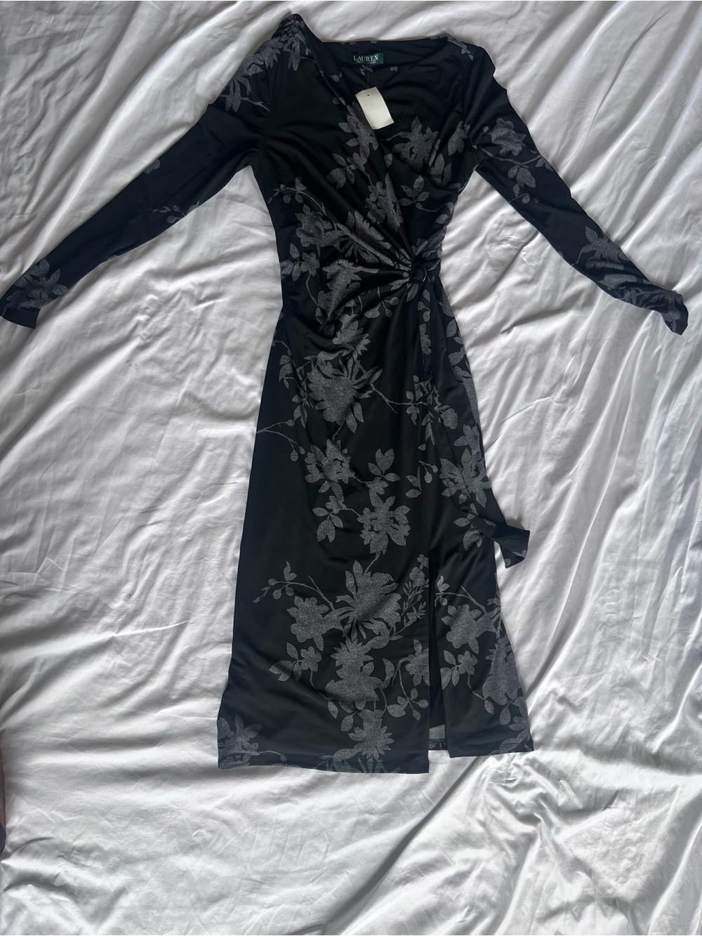 Lauren Ralph Lauren Black Floral Long-Sleeve Wrap Dress